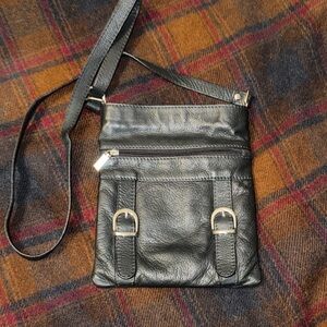 Firenze Black Leather Crossbody Bag